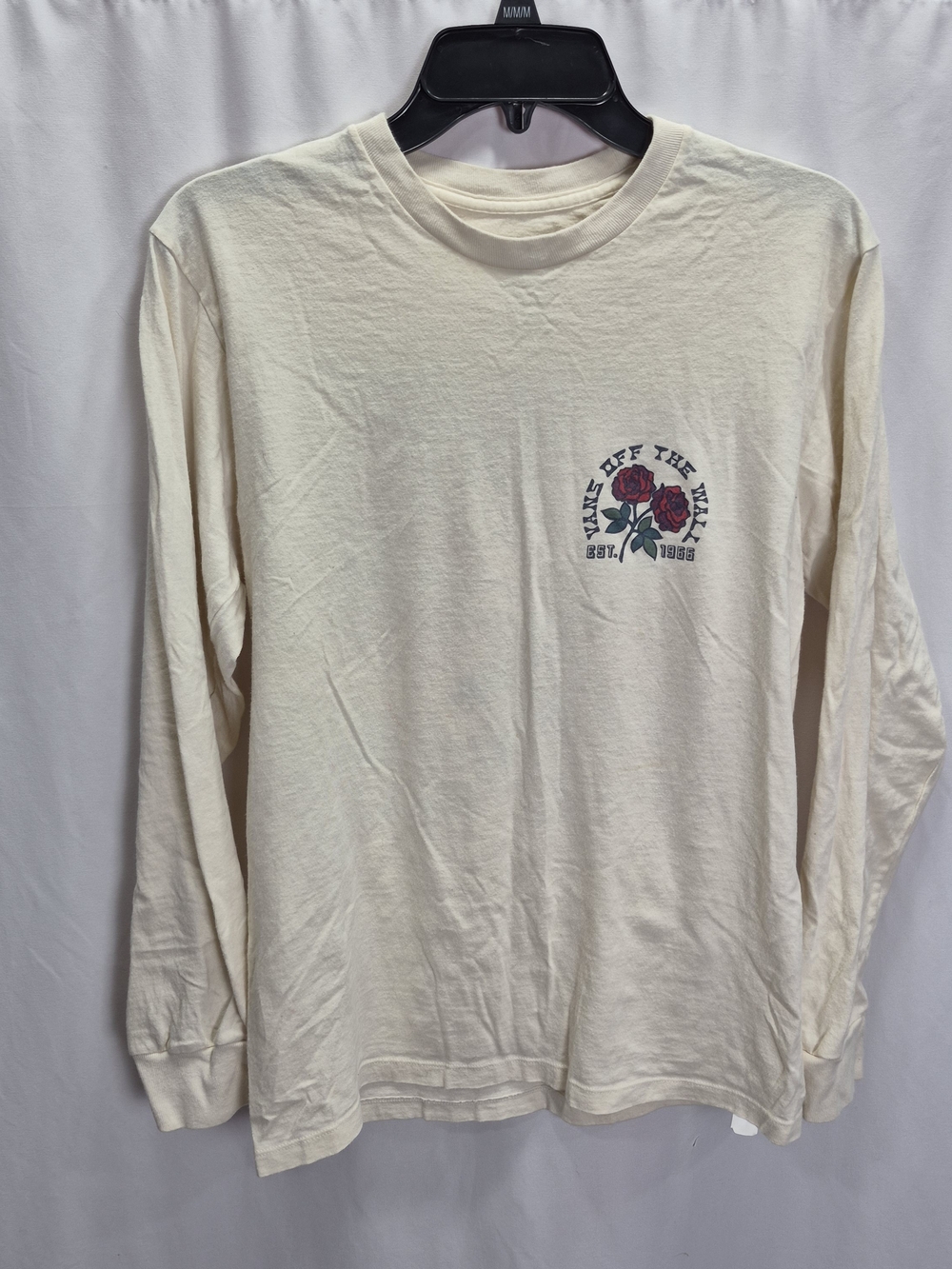 Vans Cream Long Sleeve Tee with Red Rose Chest Graphic